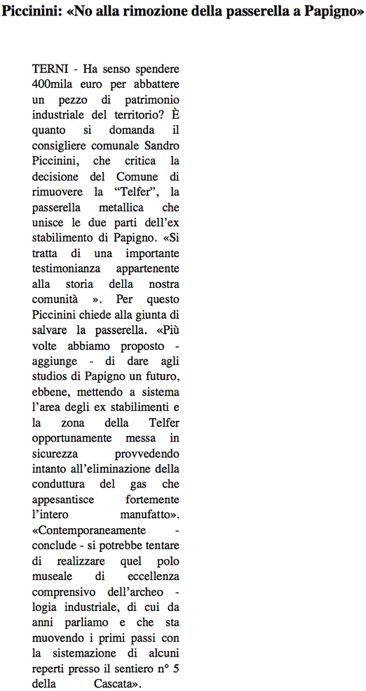 Il Giornale dell'Umbria del 10/08/2013, p. 22.