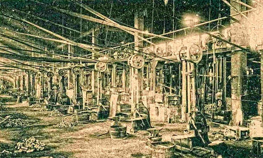 Officine Rubino di Netro, Reparto magli ad asta, cartolina d'epoca