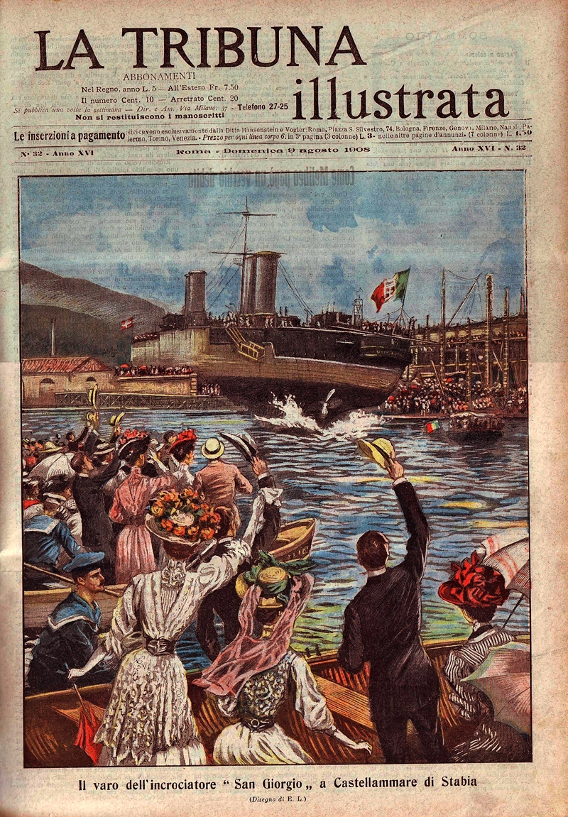 La copertina della rivista La Tribuna Illustrata del 9 agosto 1908 dedicata al varo dell'incrociatore San Giorgio
