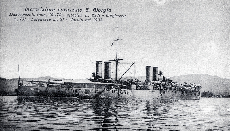 Cartolina d'epoca raffigurante l'incrociatore San Giorgio