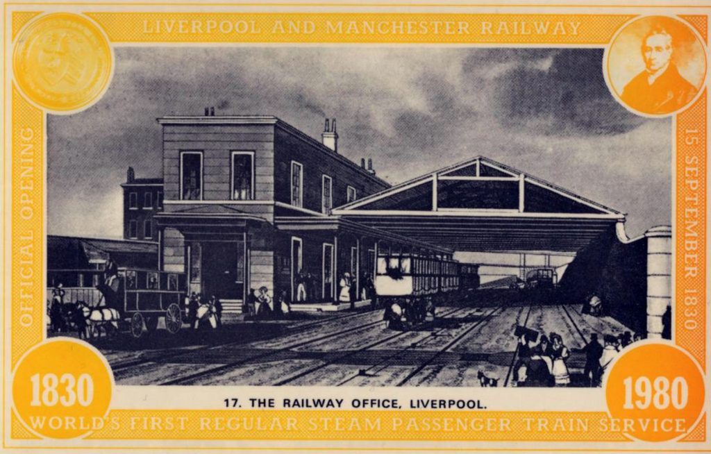 Cartolina celebrativa per i 150 anni della ferrovia Liverpool-Manchester