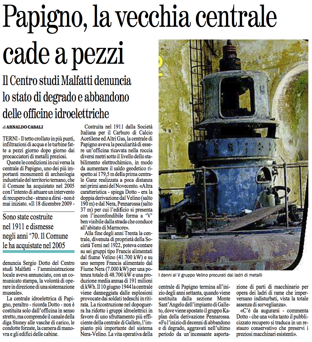 Papigno, la vecchia centrale cade a pezzi