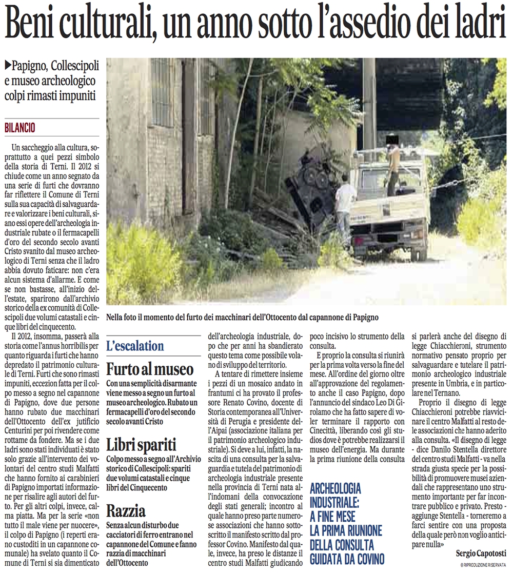 Terni. Beni culturali, un anno sotto l’assedio dei ladri