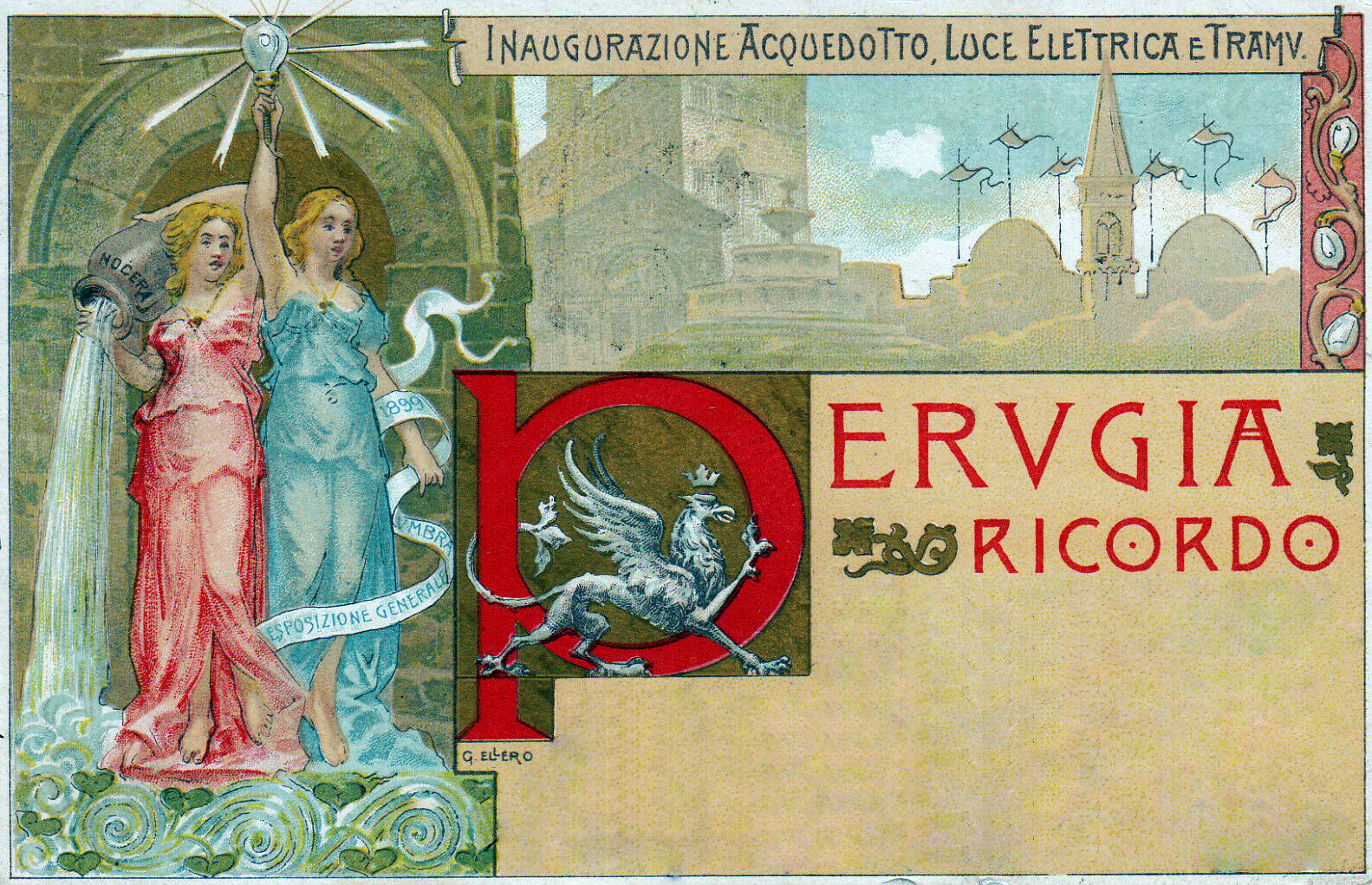 Cartolina per l'inaugurazione dell'acquedotto di Perugia